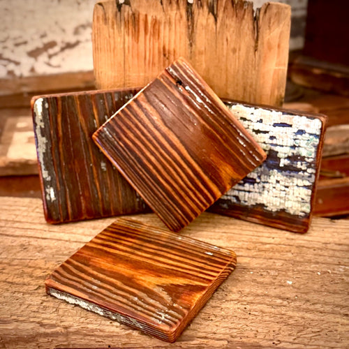 Set of four handmade reclaimed heart pine coasters from Old Georgia by Adventures Into History